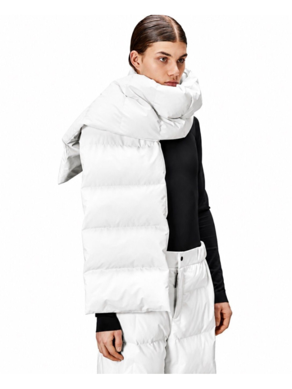 NWT RAINS Harbin Puffer Scarf Powder White Waterproof Quilted Winter Scarf $140